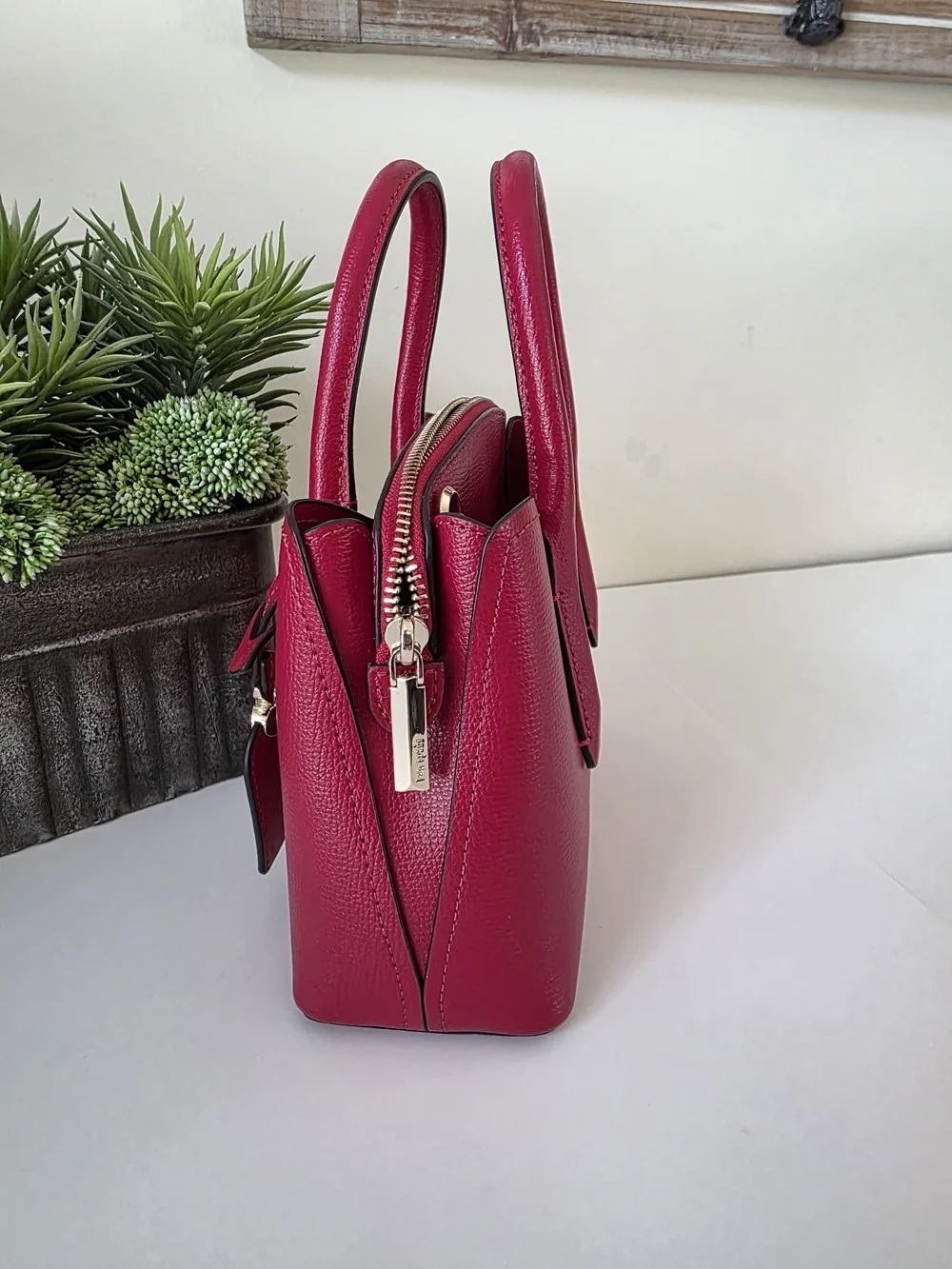 Kate Spade Margaux Mini Satchel Crossbody Hot Chili Red Textured Leather